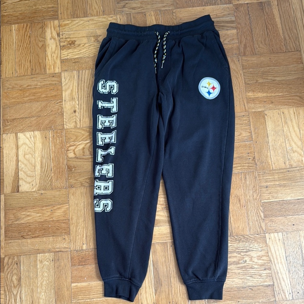 Black Joggers with Elastic Waistband and Steelers Logo